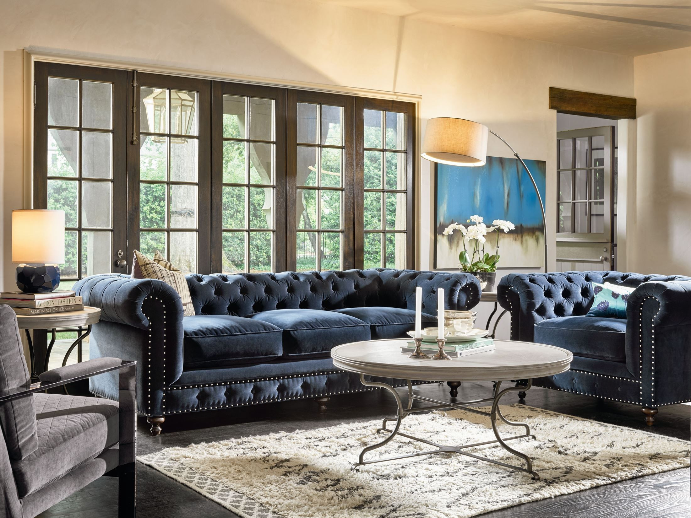 Velvet Living Room Chairs
 Berkeley Sumatra Blue Velvet Living Room Set from