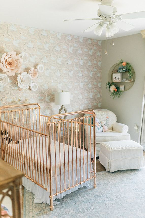 Vintage Baby Nursery Decor
 Vintage modern girl’s nursery with rose gold crib
