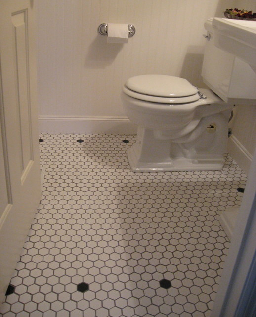 Vintage Bathroom Floor Tile
 Vintage Style Powder Room white mosaic floor tiles