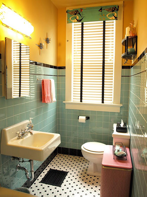 Vintage Bathroom Floor Tile
 Kristen and Paul s 1940s style aqua and black tile