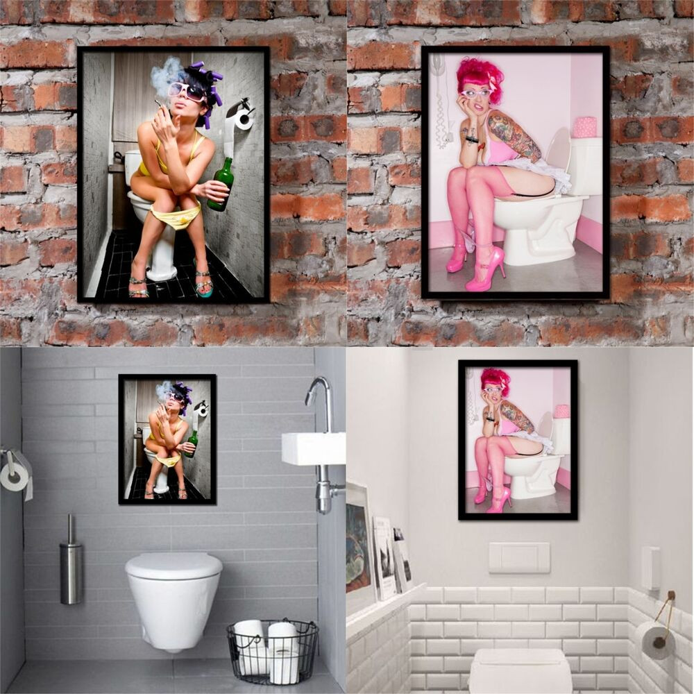 Wall Art Bathroom
 Smoking Girl Canvas Print Painting Picture Toilet Bathroom