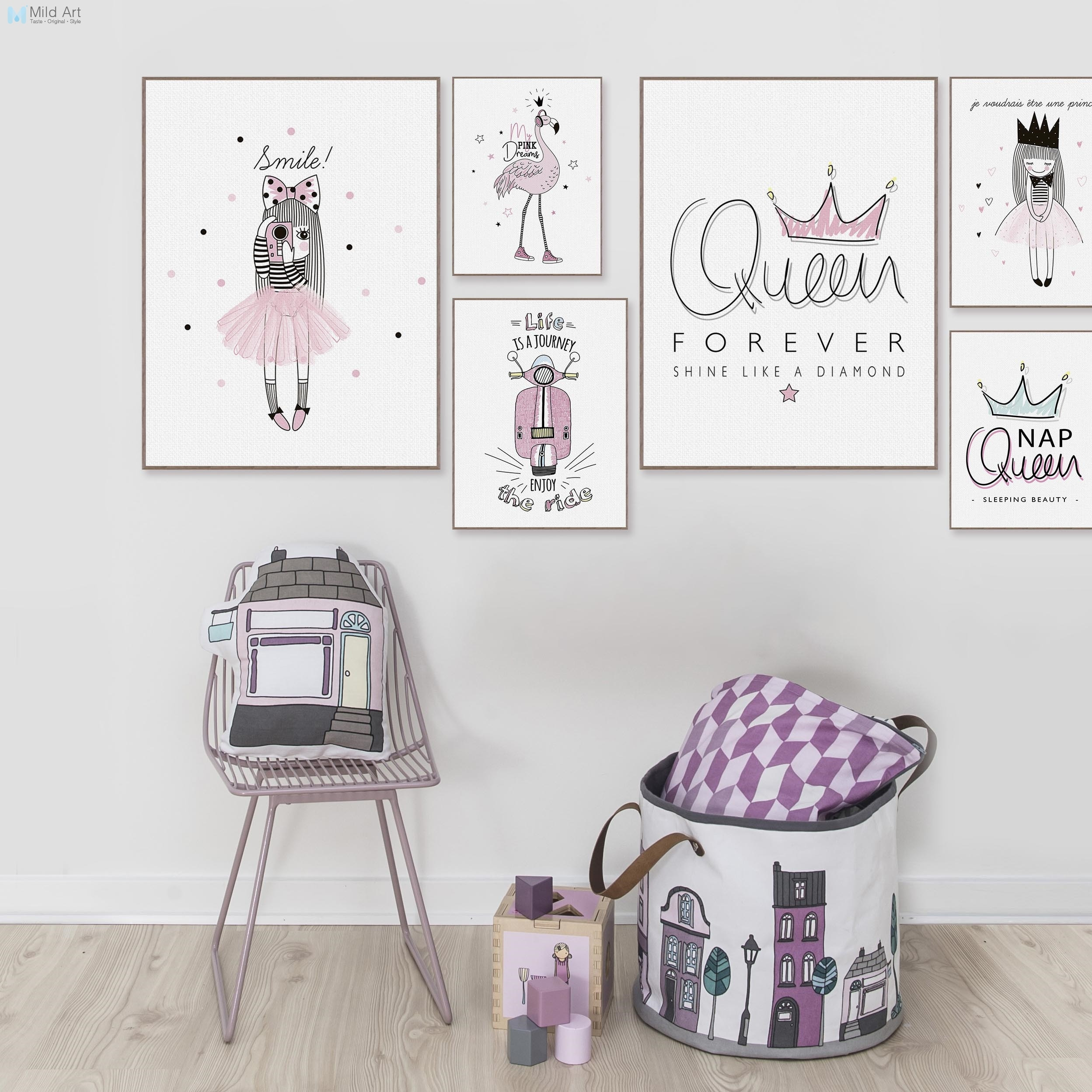 Wall Art For Girls Bedrooms
 Pink Princess Queen Flamingo Typography Quotes Posters