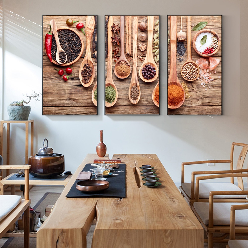 Wall Art Kitchen
 3 Panels Condiments In The Kitchen Wall Art Canvas Prints