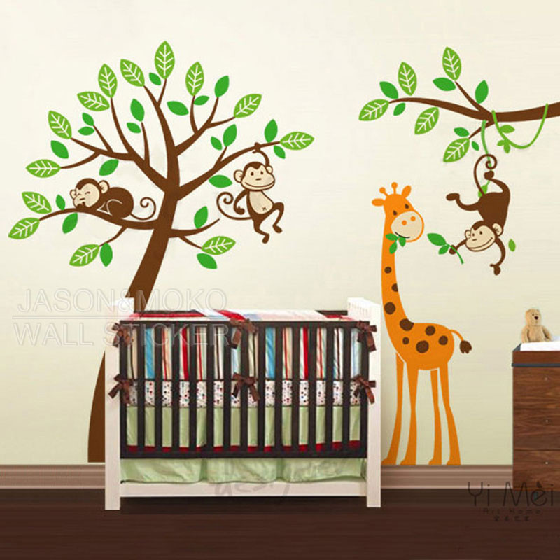 Wall Decoration For Baby Room
 Aliexpress Buy Cartoon Tree Decals Monkeys Giraffe
