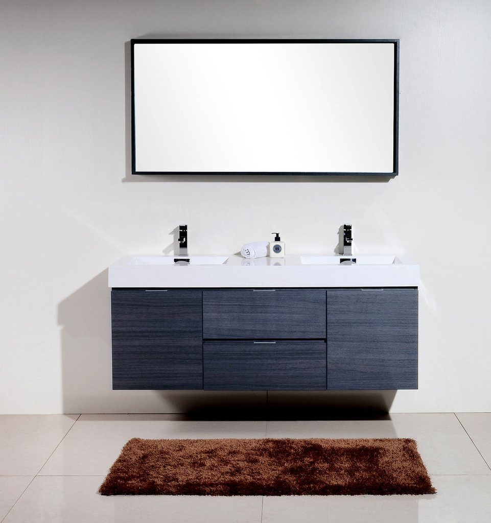 Wall Mounted Bedroom Vanity
 Bliss 59" Grey Oak Wall Mount Bathroom Vanity Double Sink