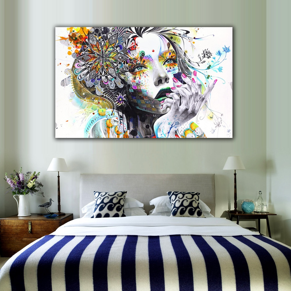 Wall Prints For Bedroom
 1 Piece Modern Wall Art Girl With Flowers Unframed Canvas