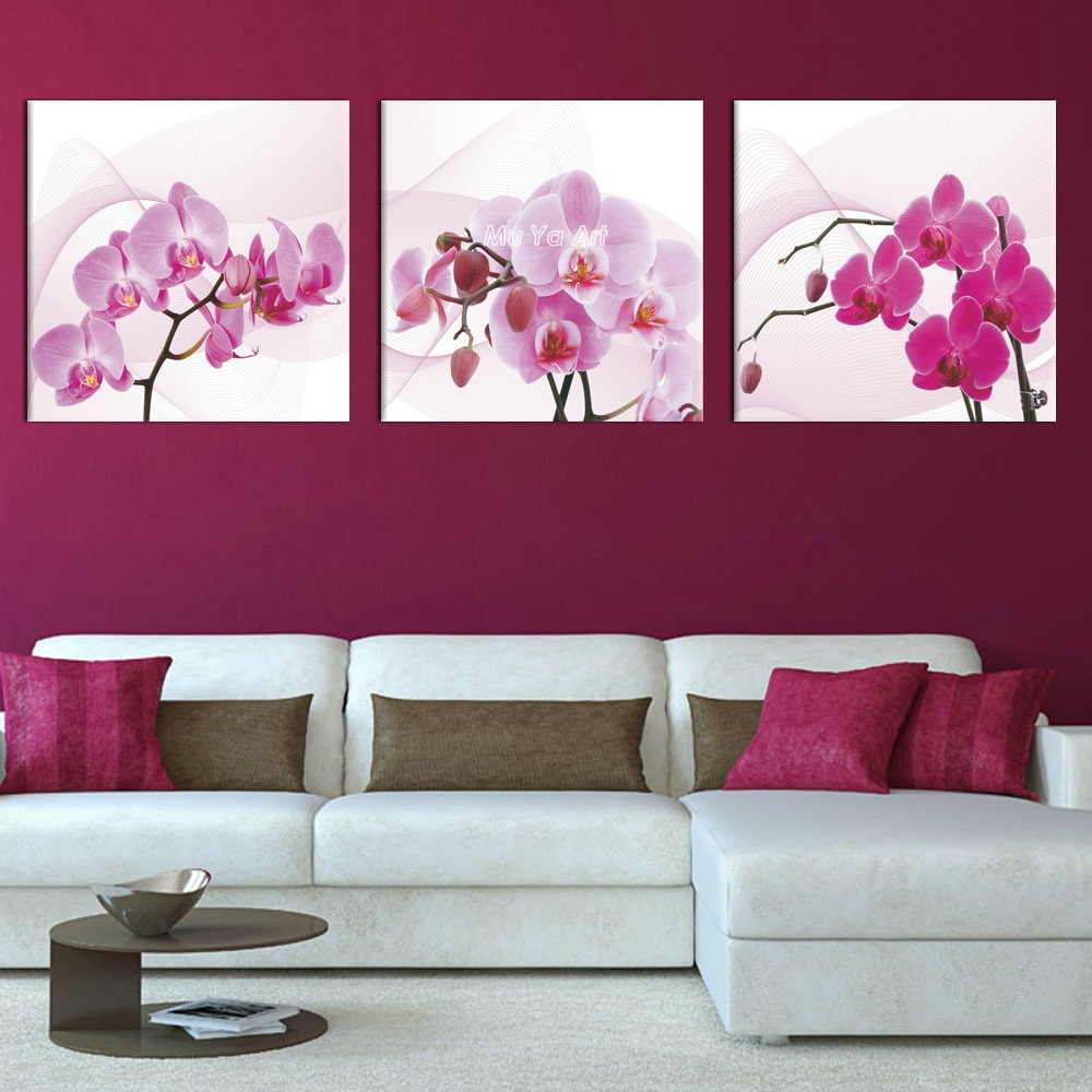 Wall Prints For Bedroom
 3 panel pink canvas prints canvas art Orchid modern flower