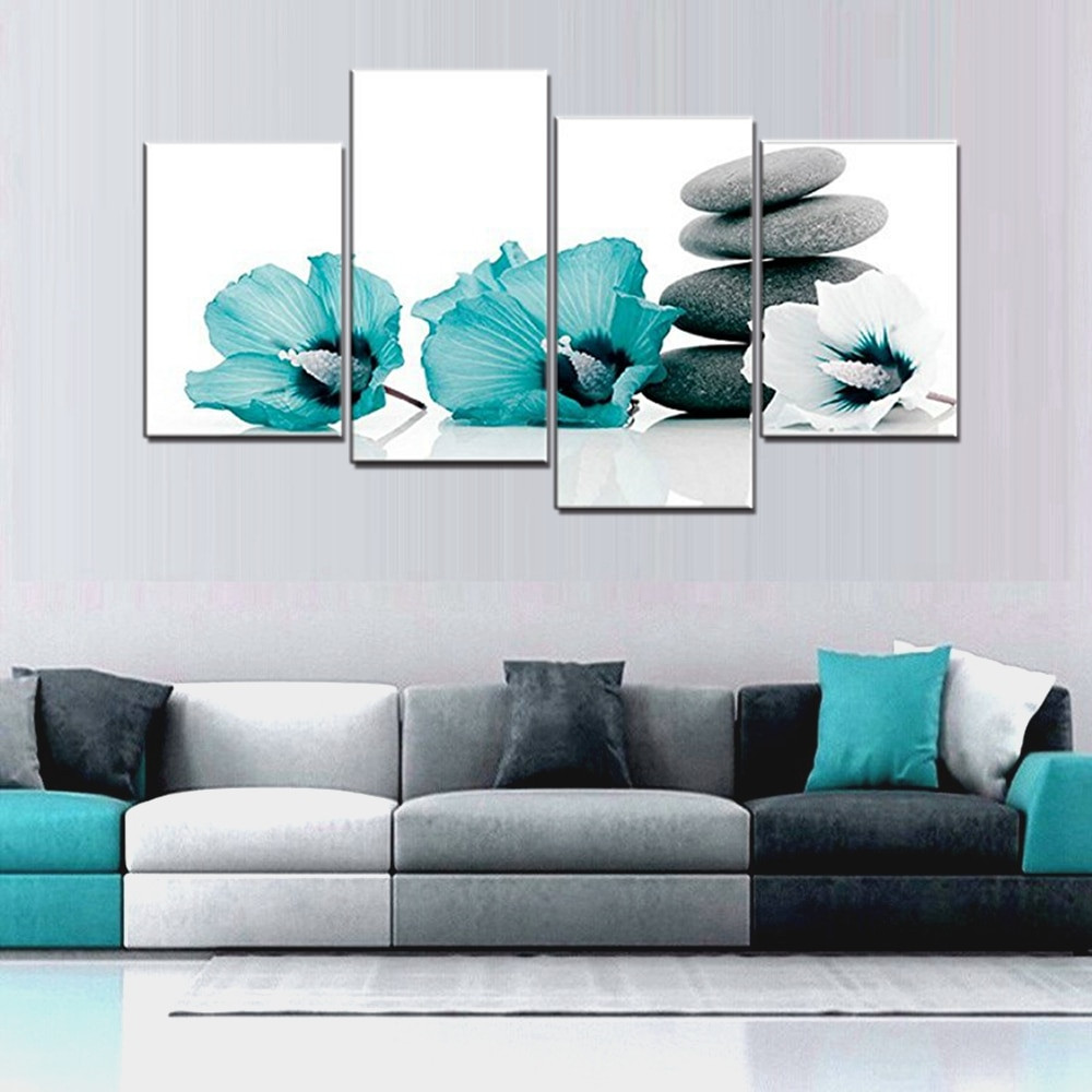 Wall Prints For Bedroom
 Teal Grey and White Lily Floral Canvas Wall Art