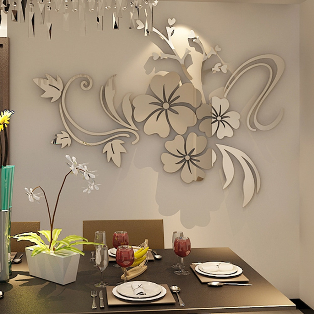 Wall Stickers For Living Room
 Romantic Flower Acrylic Mirror Wall Sticker for Living