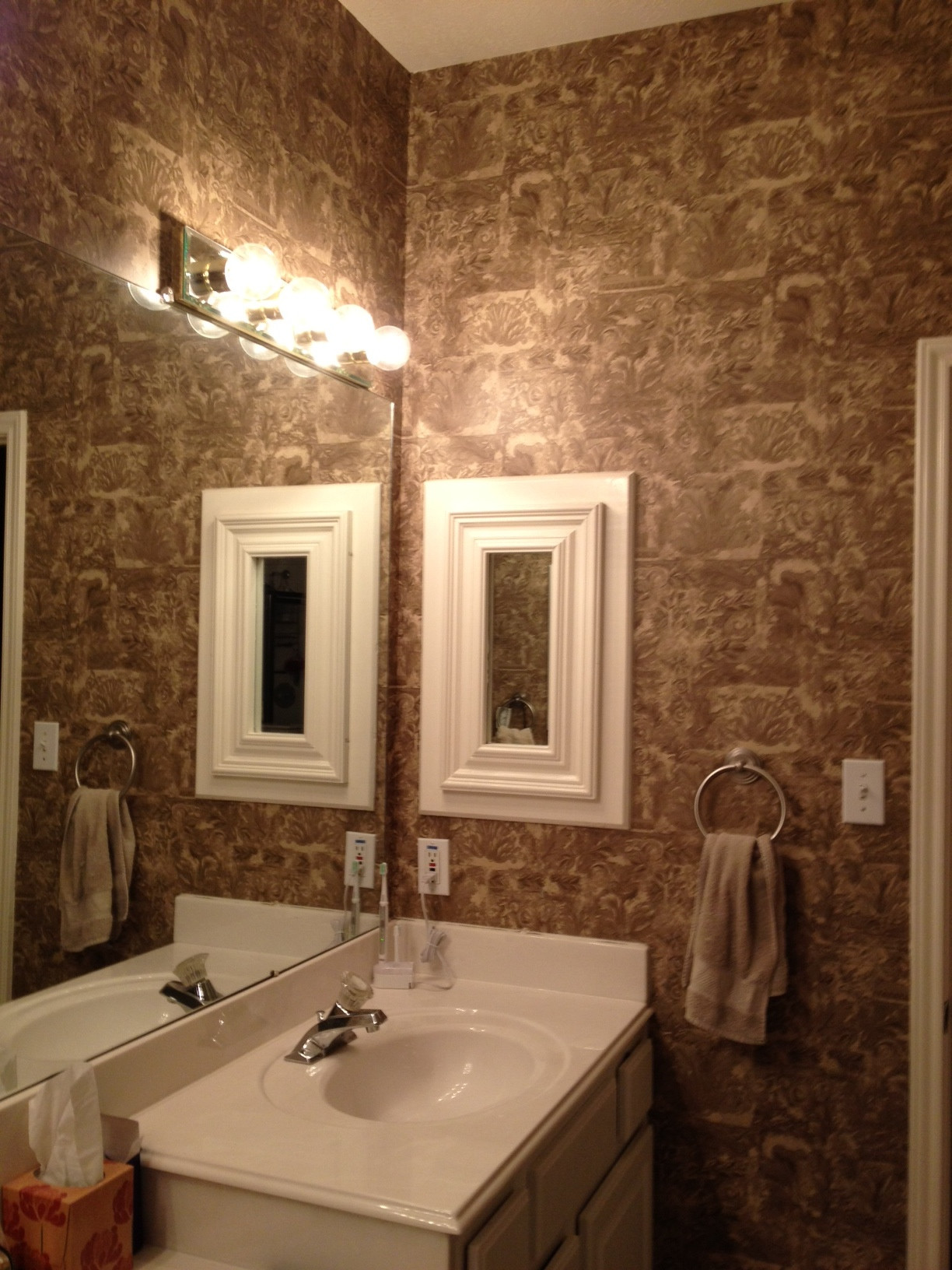 Wallpaper For Bathroom Walls
 Master bathroom wallpaper HELP vinyl paint sand color