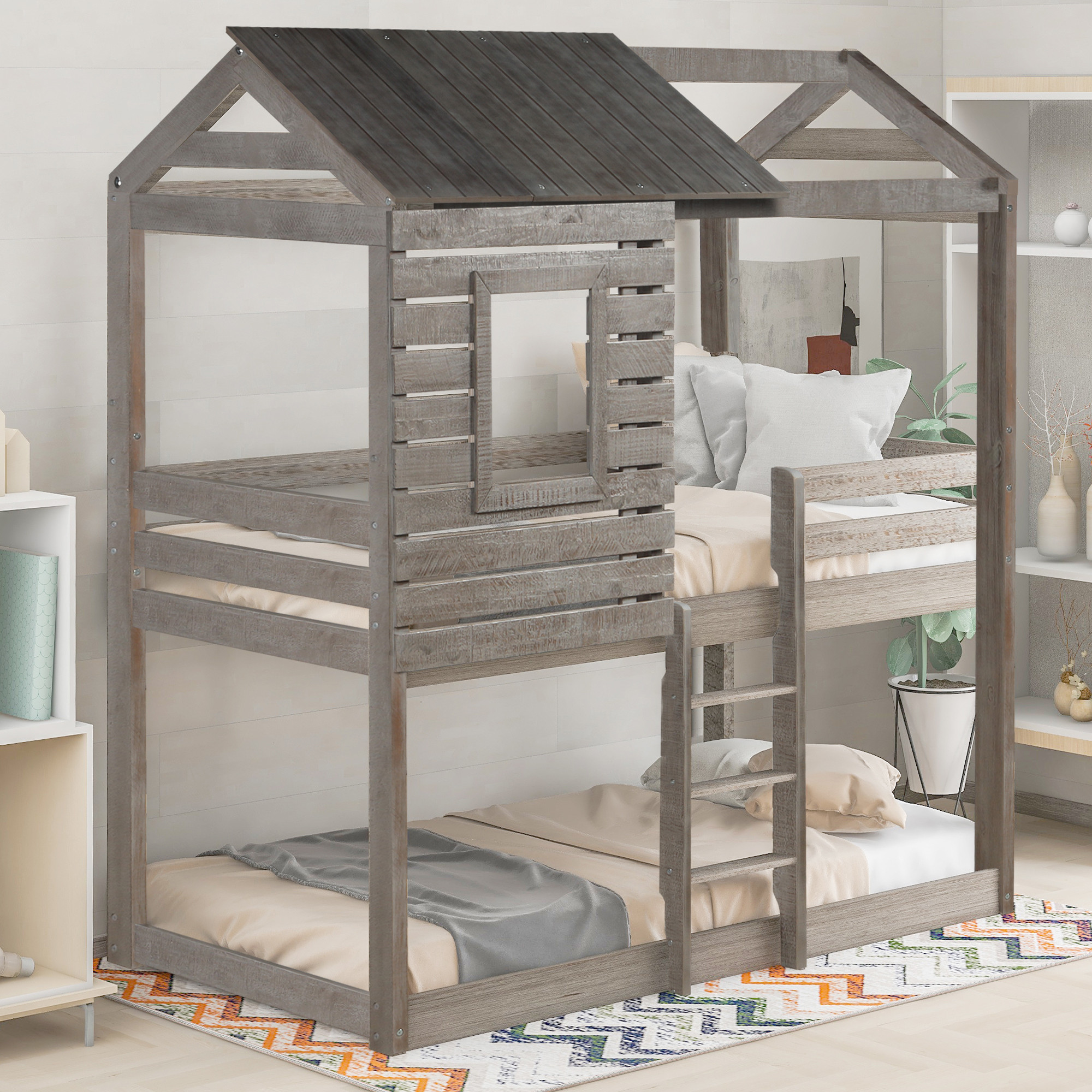 Walmart Kids Bedroom Furniture
 Clearance Twin Over Twin Bunk Bed with Roof Window