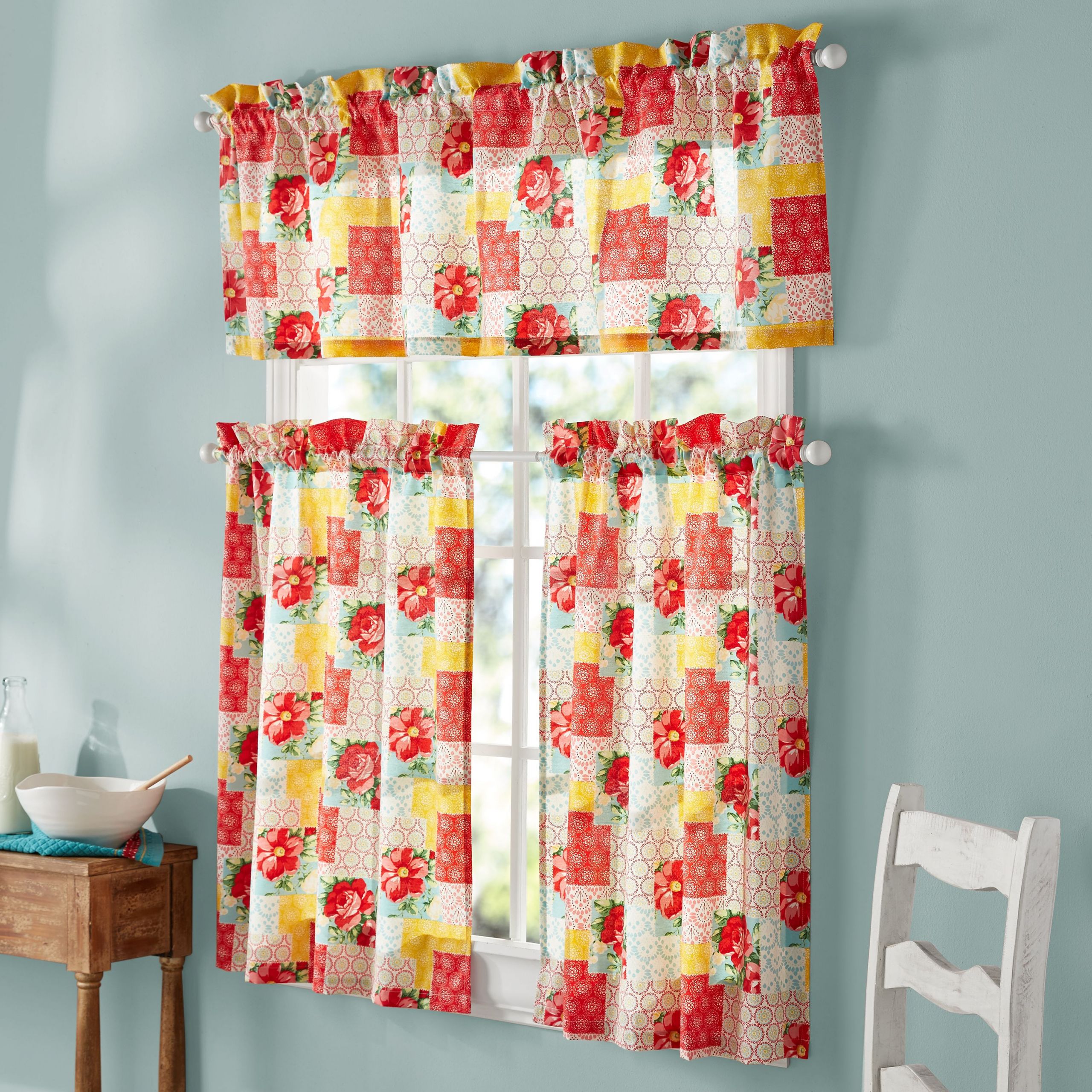 Walmart Kitchen Curtains Valances
 The Pioneer Woman Patchwork 3 Piece Kitchen Curtain Tier