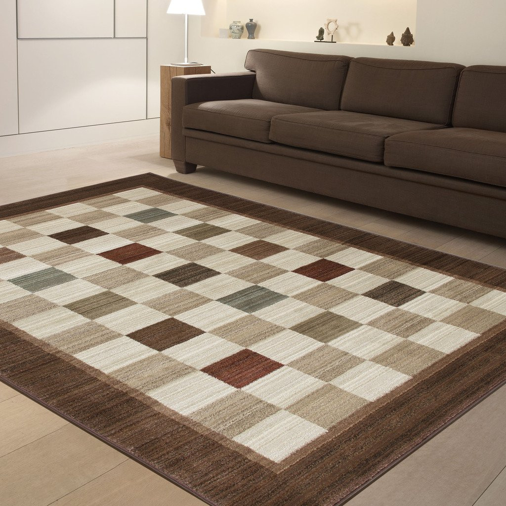 Walmart Living Room Rugs
 Rugs Area Rug Floor Carpet Checked Brown Beige Ivory