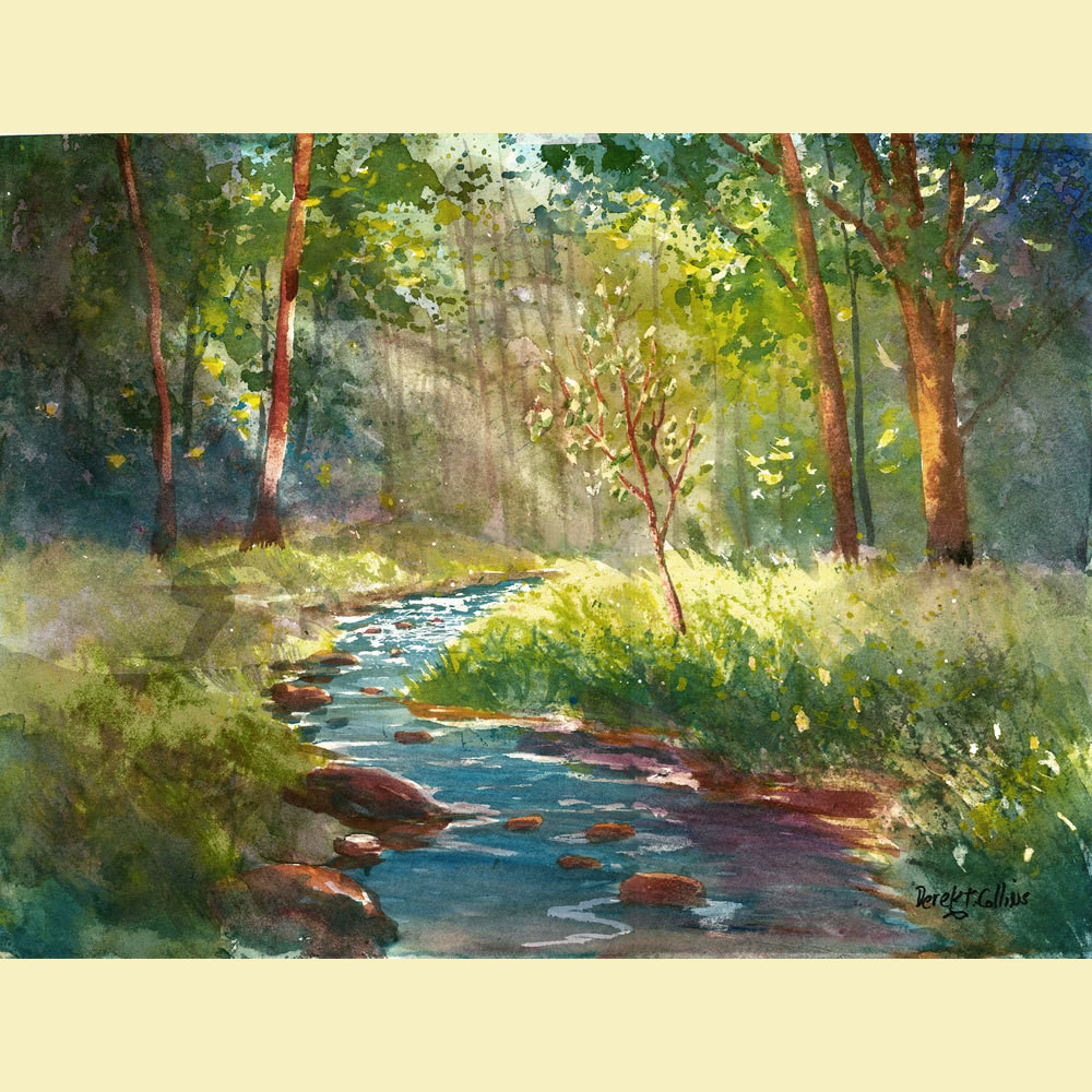 Watercolor Painting Landscape
 watercolor landscape painting PRINT creek and tree by
