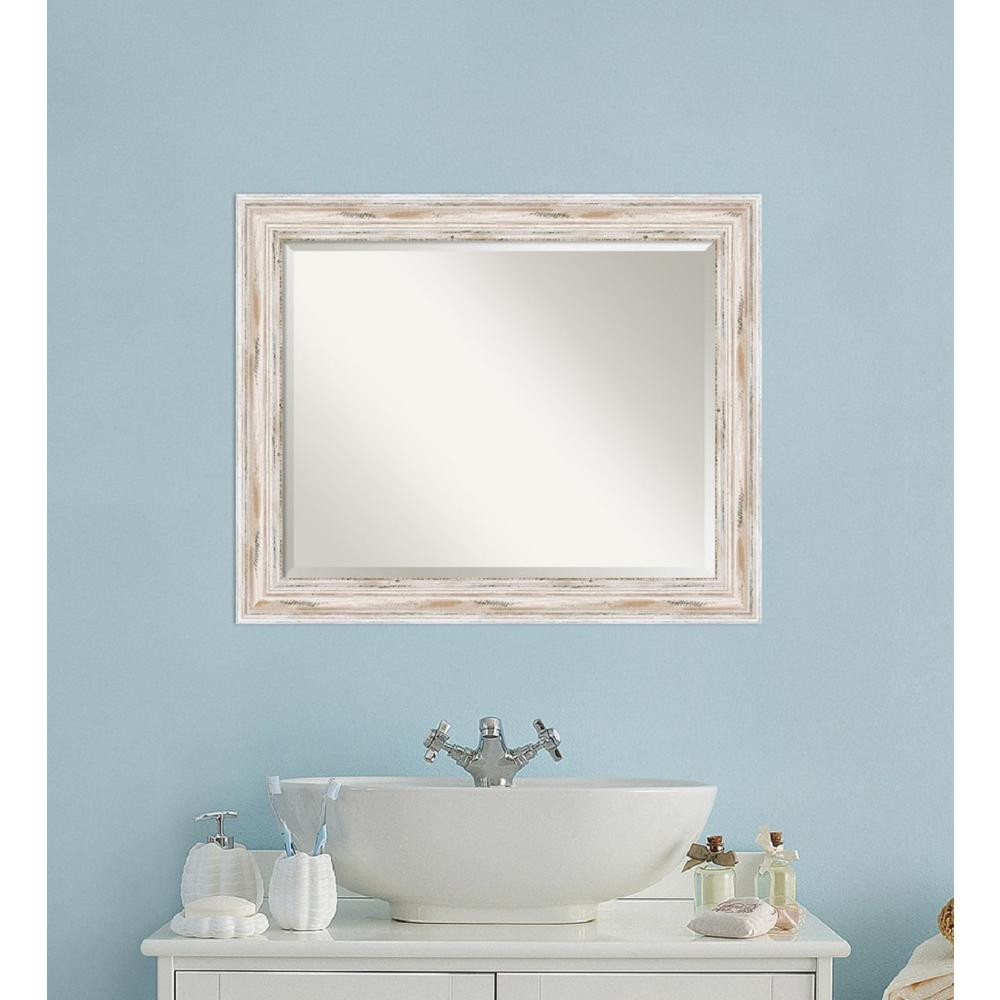 White Bathroom Mirrors
 Amanti Art Alexandria White wash Wood 33 in W x 27 in H