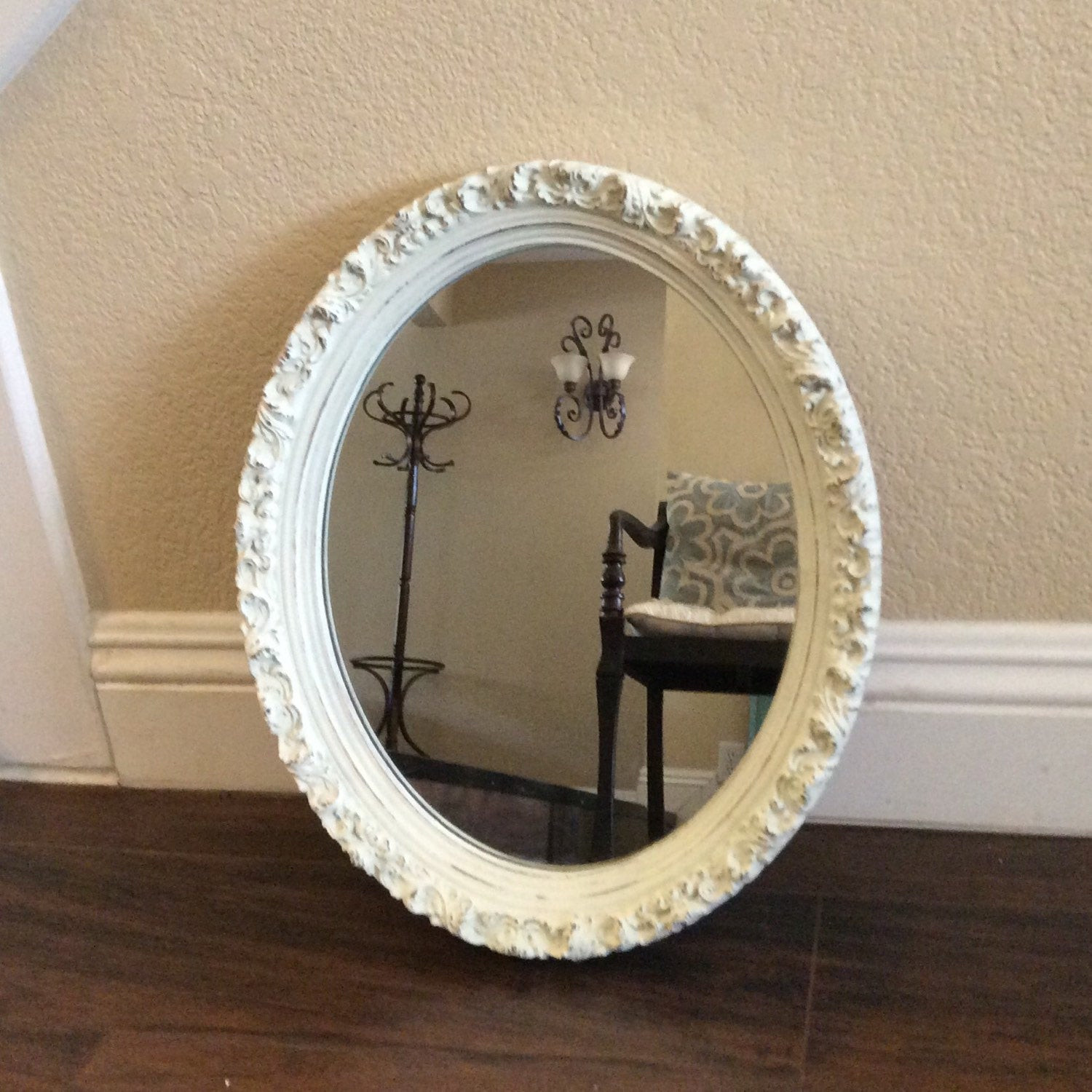 White Bathroom Mirrors
 PRETTY OVAL MIRROR White Mirror Ornate Framed Mirror Nursery