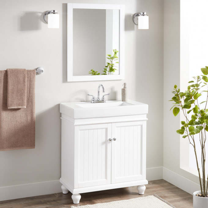 White Bathroom Mirrors
 30" Lander Vanity White Bathroom