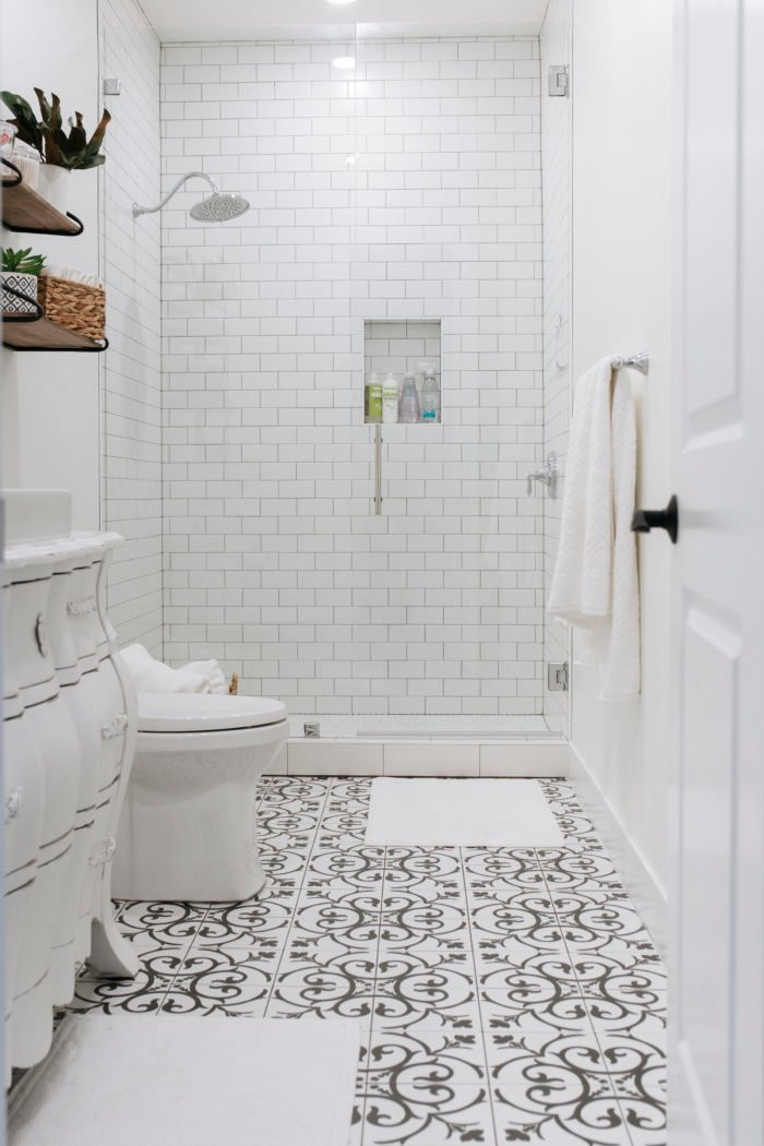 White Bathroom Tiles
 Basement Bathroom Reveal and the Best Tile of 2018 Oh