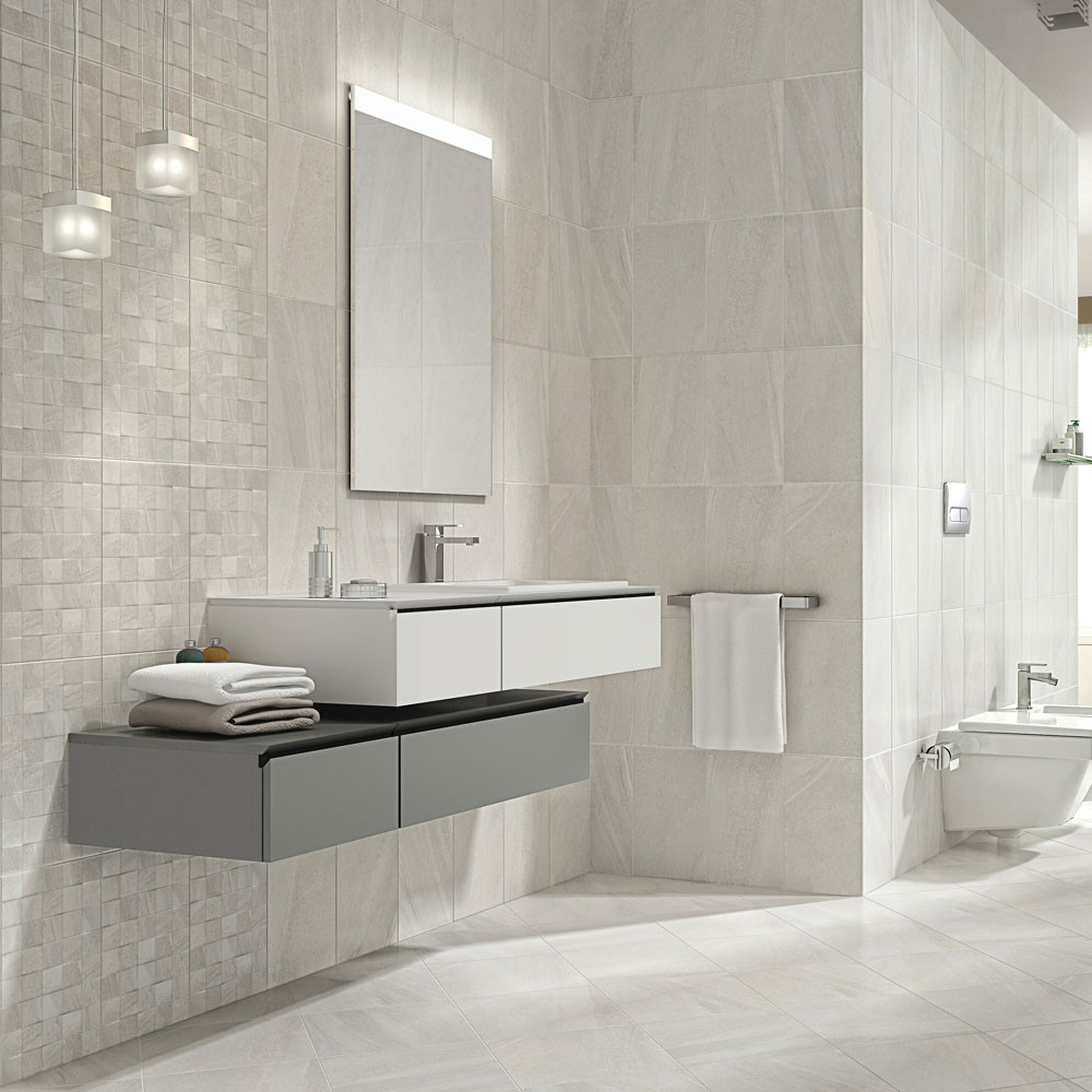 White Bathroom Wall Tiles
 Oceania Stone White Mosaic Wall Tiles