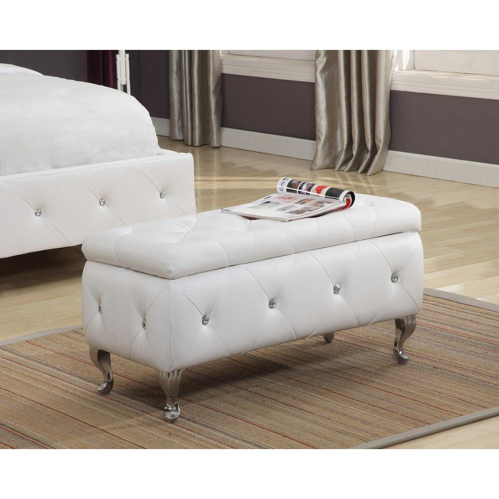 White Bedroom Storage Bench
 InRoom Designs White Vinyl Upholstered Tufted Storage