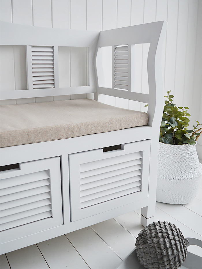 White Bedroom Storage Bench
 Rhode Island White Storage Seat from The White Cottage Living
