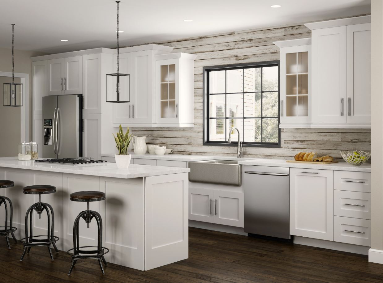 White Kitchen Remodeling
 Newport Oven Cabinets in Pacific White – Kitchen – The