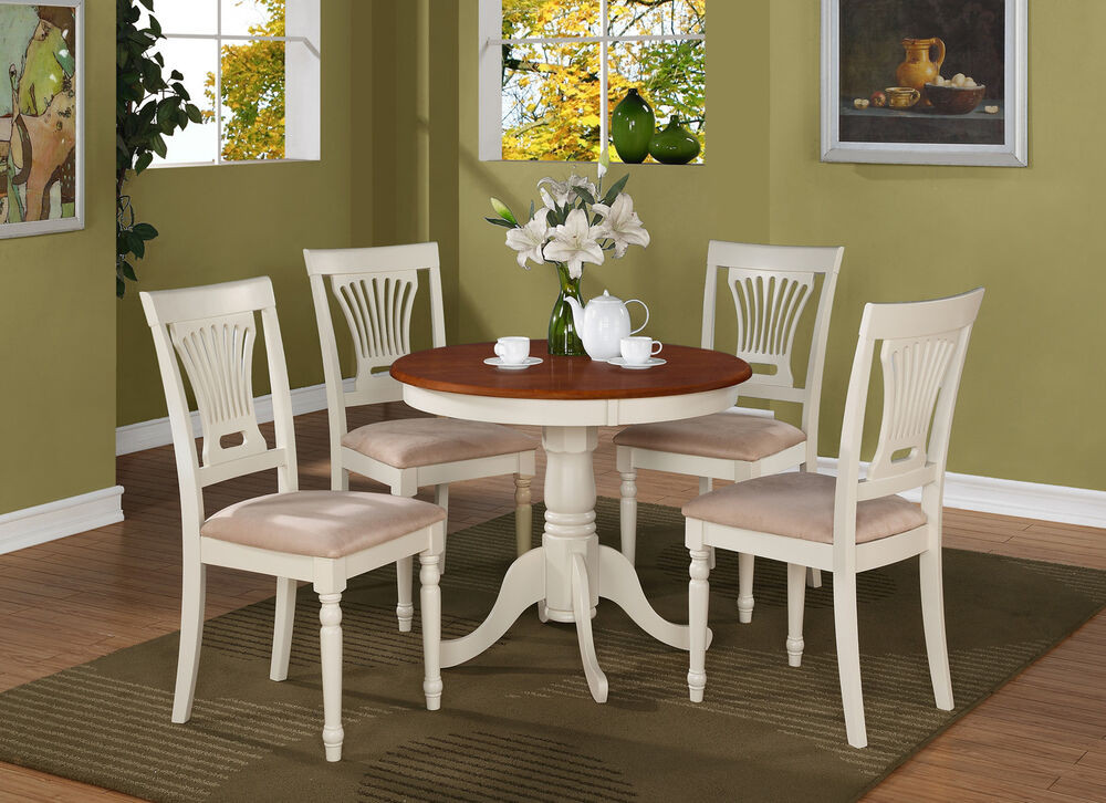 White Kitchen Table Set
 5PC ANTIQUE ROUND DINETTE KITCHEN TABLE DINING SET WITH 4