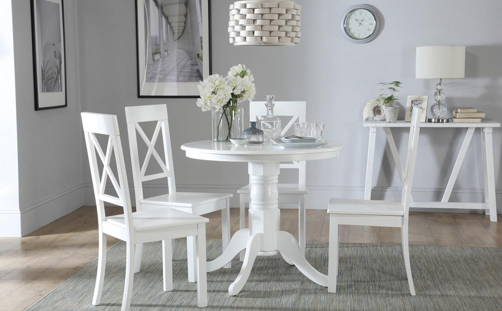White Kitchen Table Set
 Kingston Round White Dining Table with 4 Kendal Chairs
