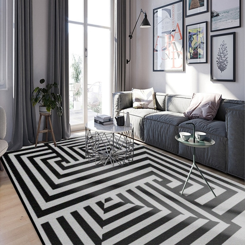 White Living Room Rug
 Black White Geometric Living Room Carpet Nordic Modern