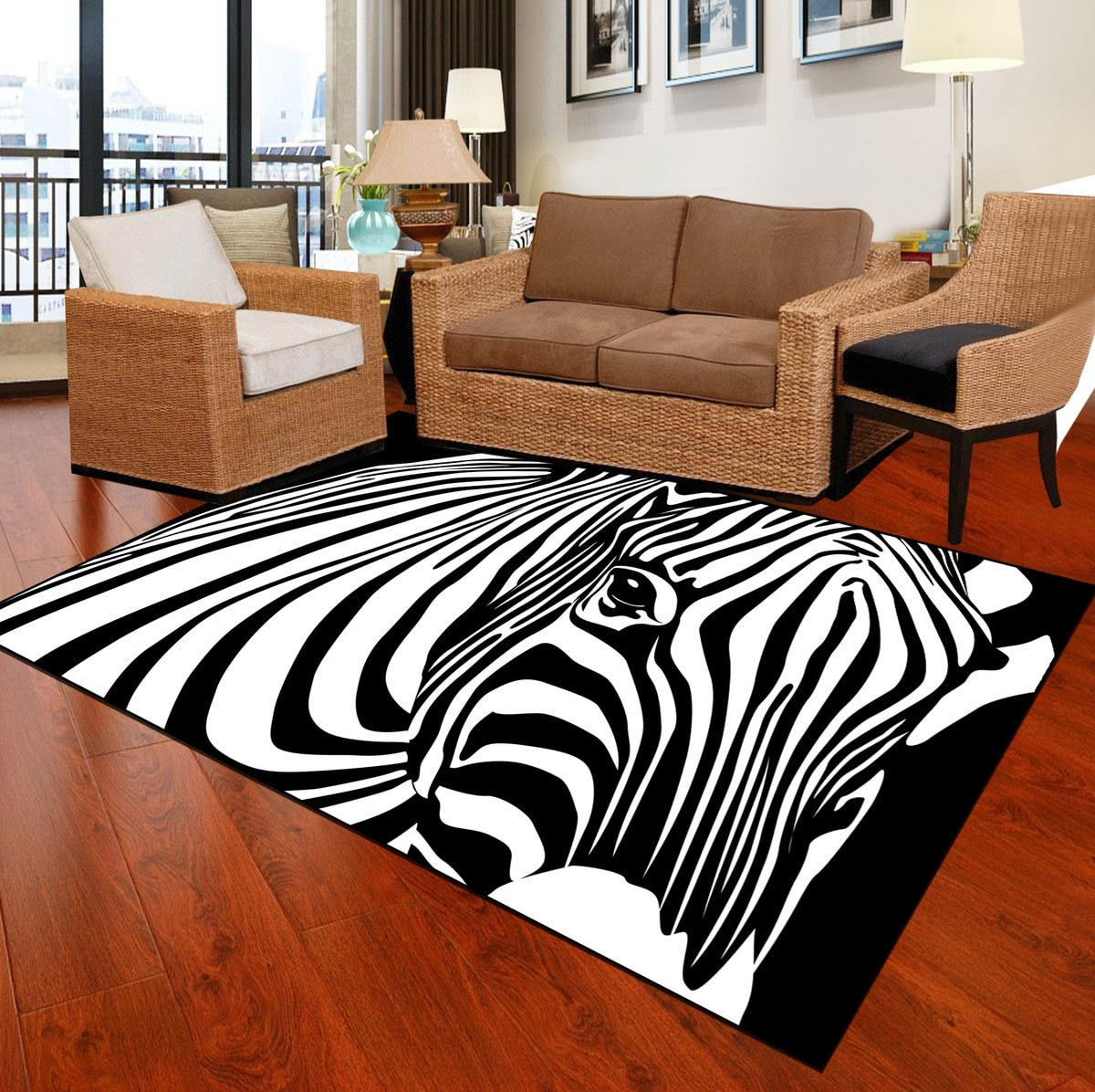 White Living Room Rug
 Geometric Black And White Modern Area Rug Non Slip