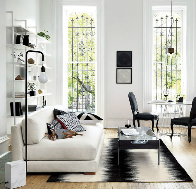 White Living Room Rug
 For an elegant living room we choose a black and white rug