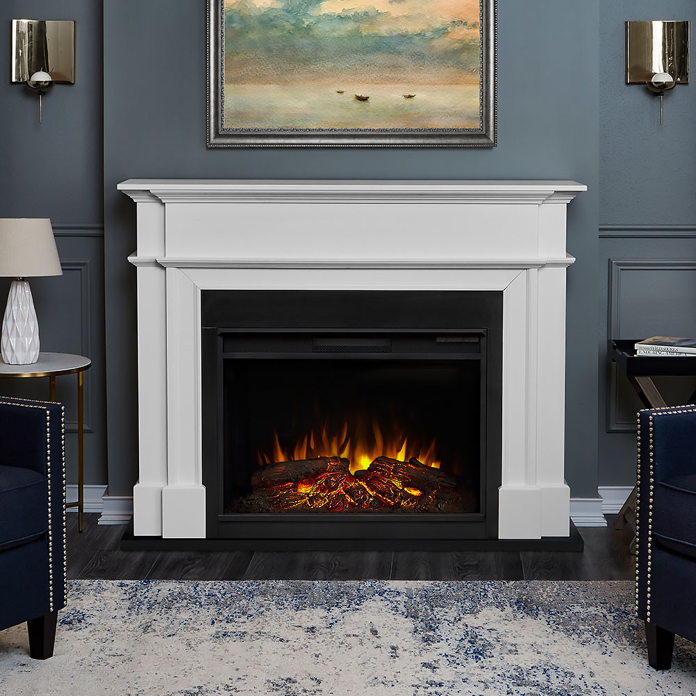 White Mantel Electric Fireplace
 Real Flame Harlan Grand White Electric Fireplace