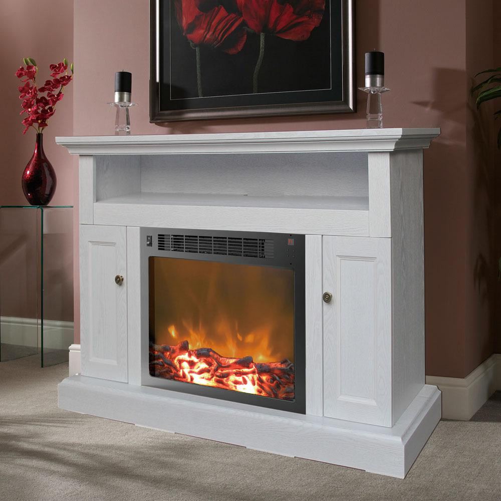 White Mantel Electric Fireplace
 Real Flame Harlan Grand 55 in Electric Fireplace in White
