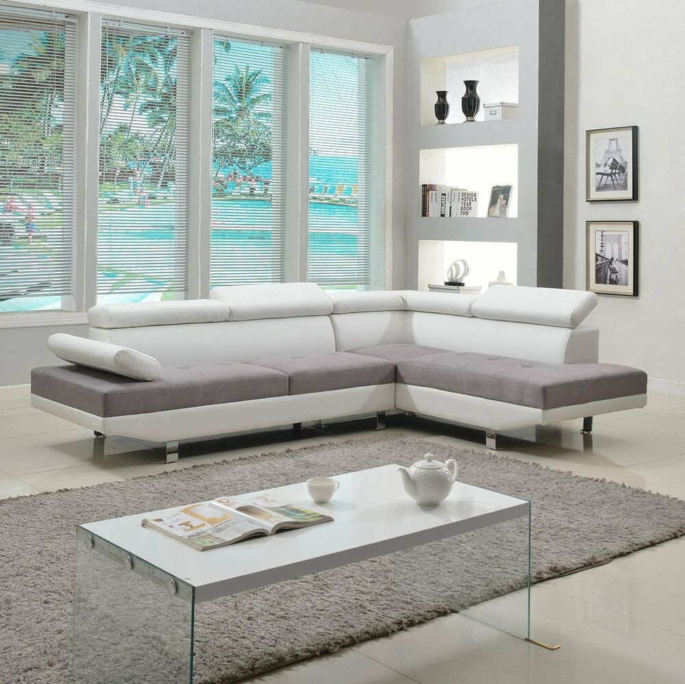 White Modern Living Room
 2 Piece Modern Contemporary White Faux Leather Sectional
