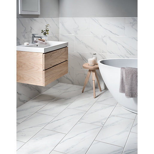 White Porcelain Tile Bathroom
 fer Wickes Wickes Calacatta Matt White Glazed Marble
