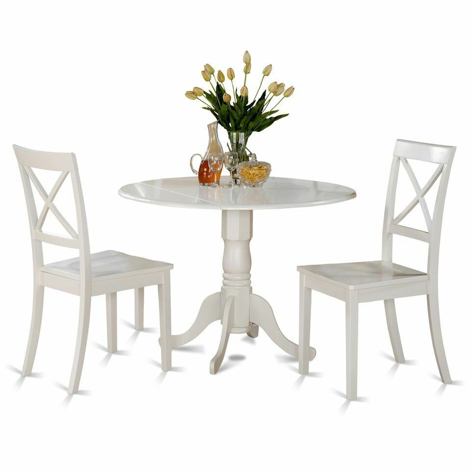 White Round Kitchen Table Sets
 3PC SET ROUND DINETTE KITCHEN TABLE with 2 WOOD SEAT