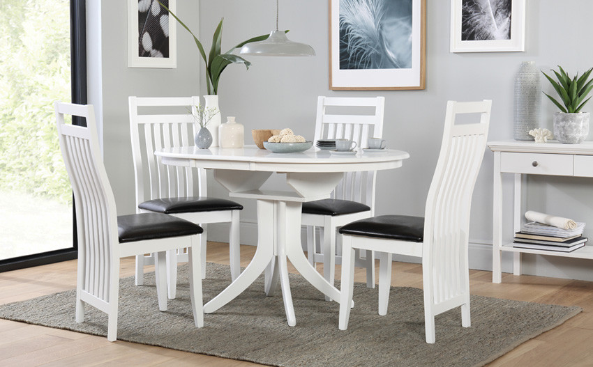 White Round Kitchen Table Sets
 Hudson White Round Extending Dining Table and 6 Chairs Set