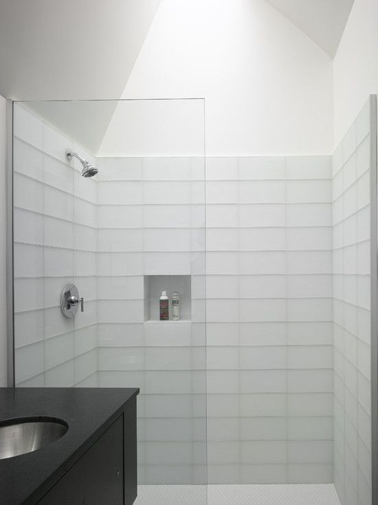 White Tile Bathroom Shower
 Bright Modern Bathroom White Tile Shower Backsplash