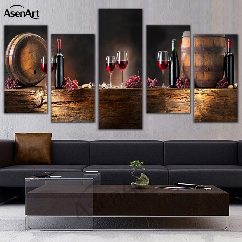 Wine Wall Decor For Kitchen
 5 Panel Wall Art Fruit Grape Red Wine Glass Picture Art