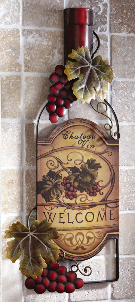 Wine Wall Decor For Kitchen
 Wine Bottle Shaped Grapes Vineyard Wel e Sign Kitchen