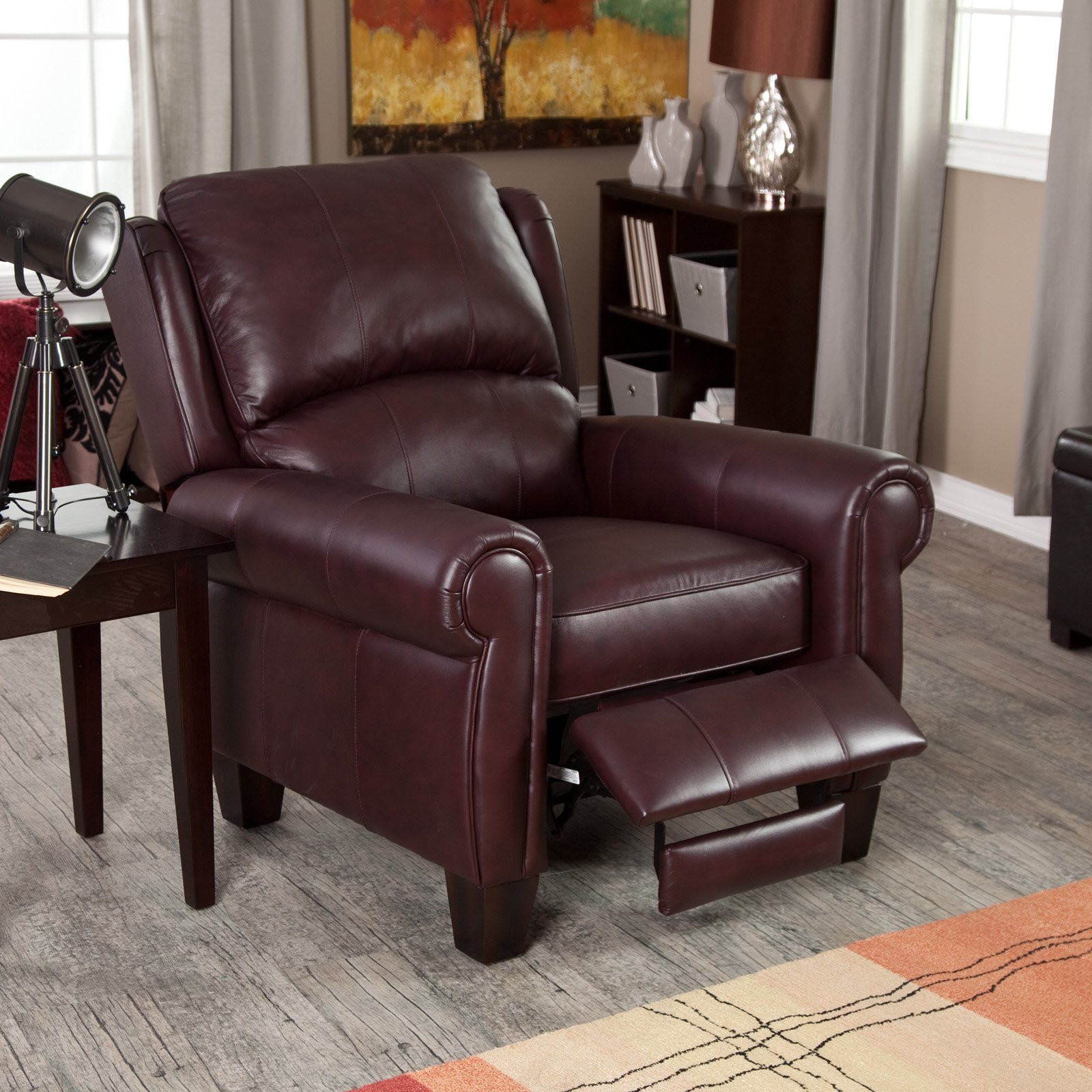 Wing Chairs For Living Room
 Leather Recliner Chair Home Burgundy Push Back Wingback