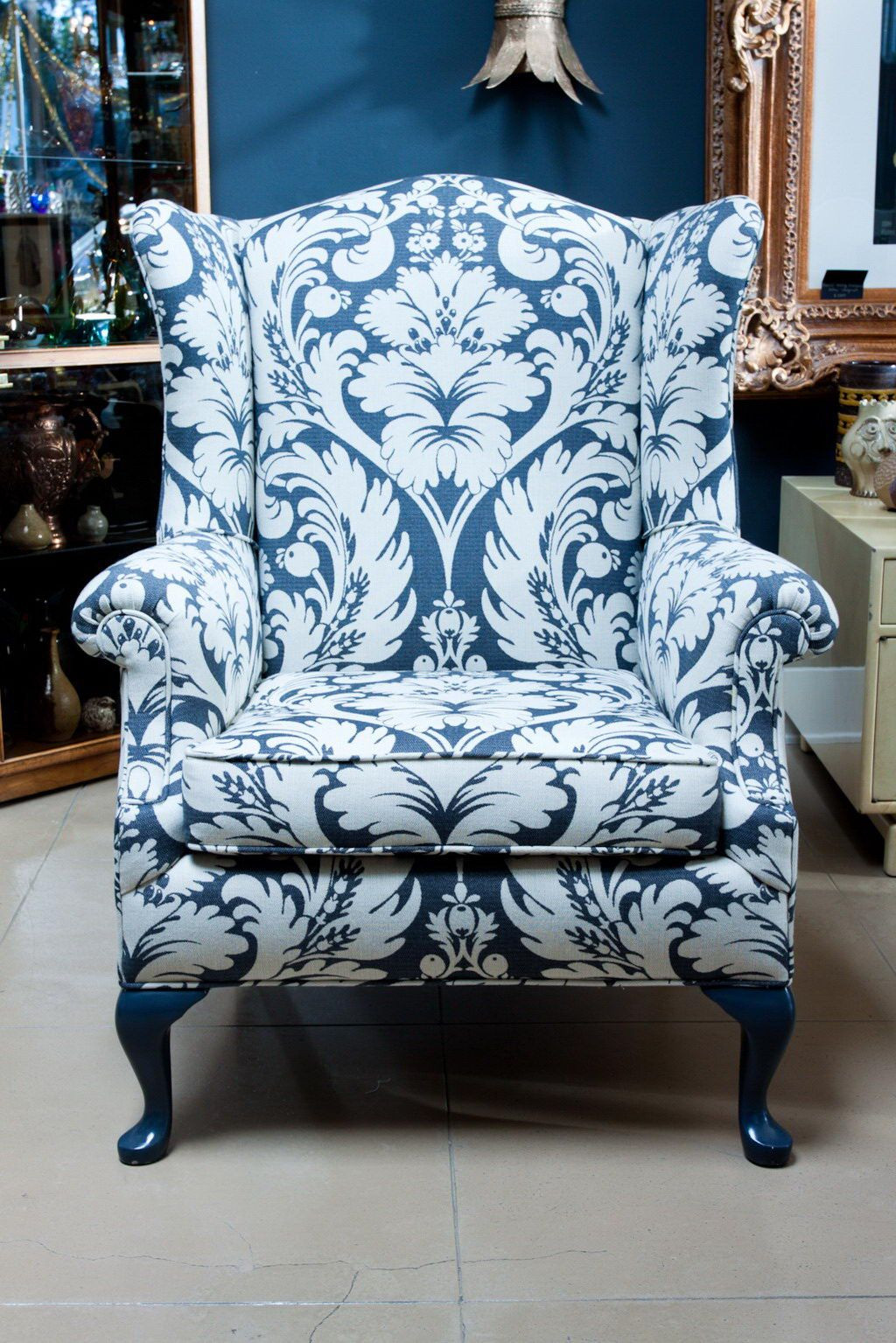Wing Chairs For Living Room
 gray damask wingback chair