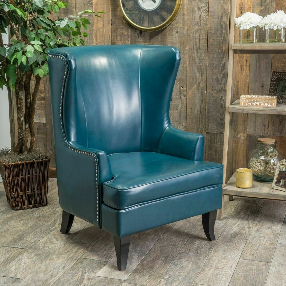 Wing Chairs For Living Room
 Living Room Furniture Tall Wingback Teal Blue Leather Club