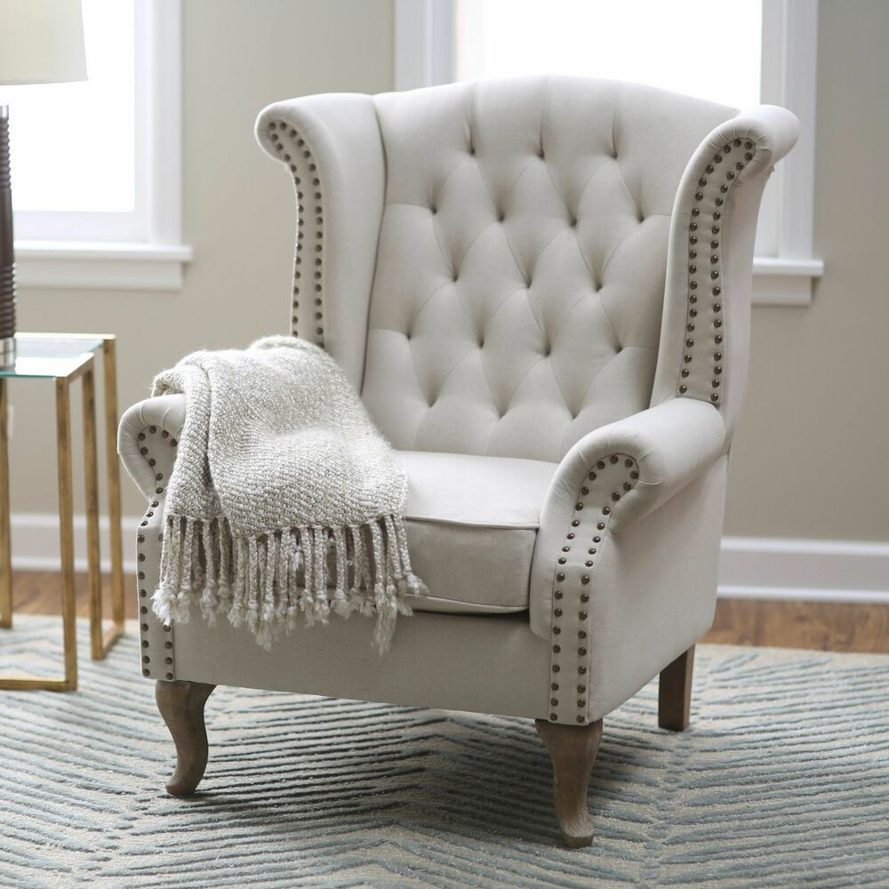 Wing Chairs For Living Room
 Wingback Accent Chair Tufted Nailhead Trim Linen Blend