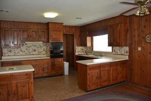 Wood Walls In Kitchen
 1951 kitchen with cherry cabinets and wood paneling what