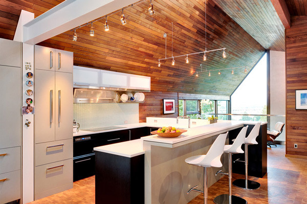 Wood Walls In Kitchen
 Kitchen with Wooden Walls and Ceiling