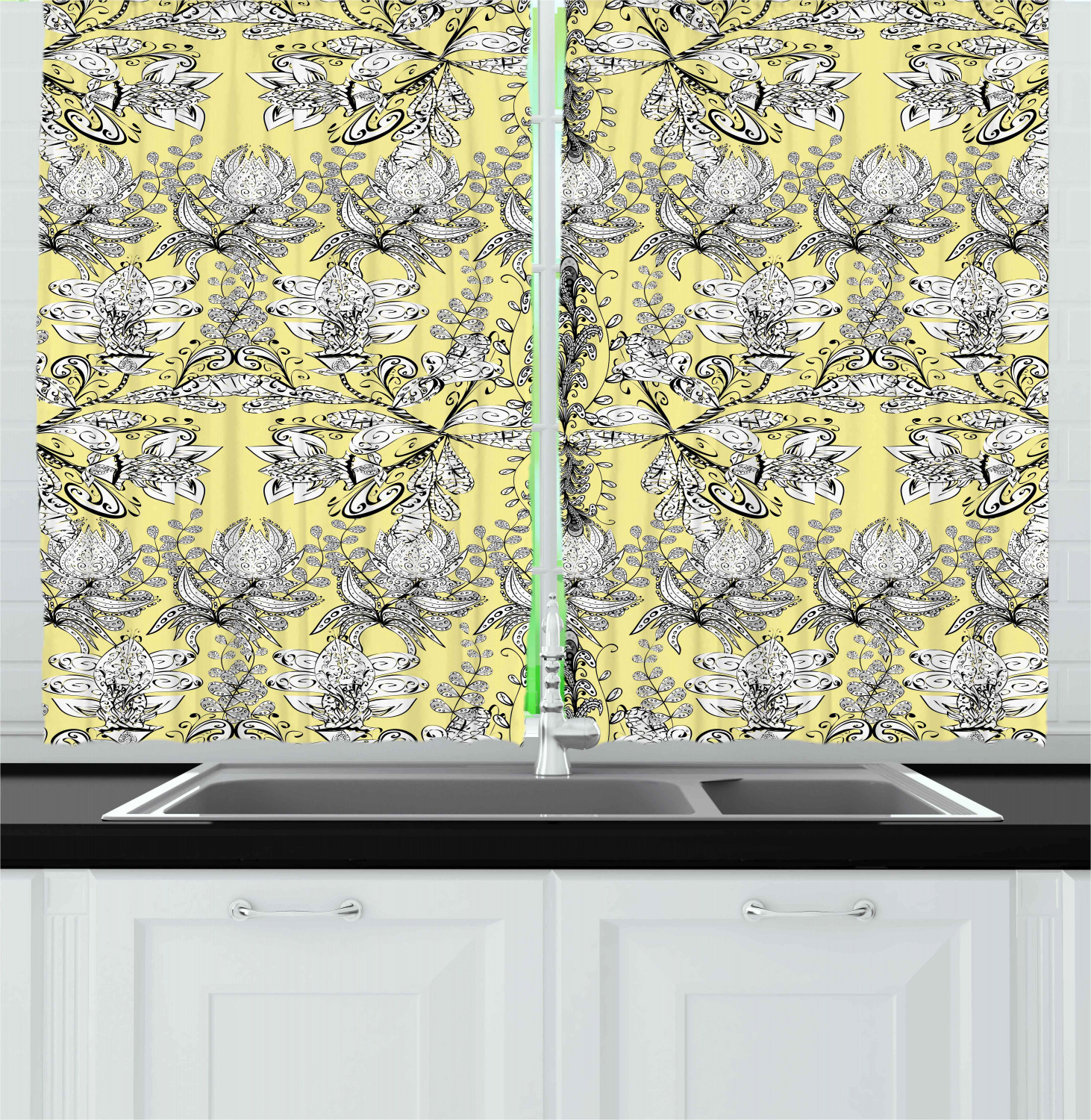 Yellow And Gray Kitchen Curtains
 Grey and Yellow Kitchen Curtains 2 Panel Set Window Drapes