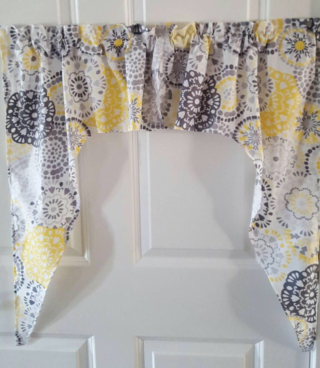 Yellow And Gray Kitchen Curtains
 Yellow and gray flower kitchen any room swag valance