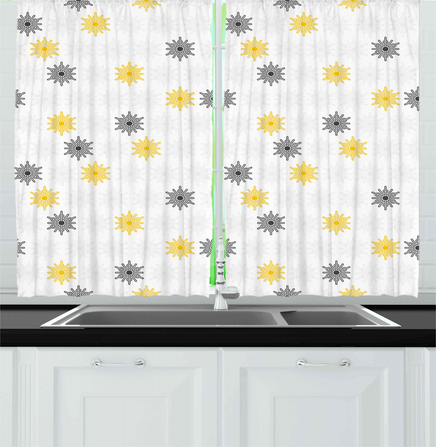 Yellow And Gray Kitchen Curtains
 Grey and Yellow Kitchen Curtains 2 Panel Set Window Drapes