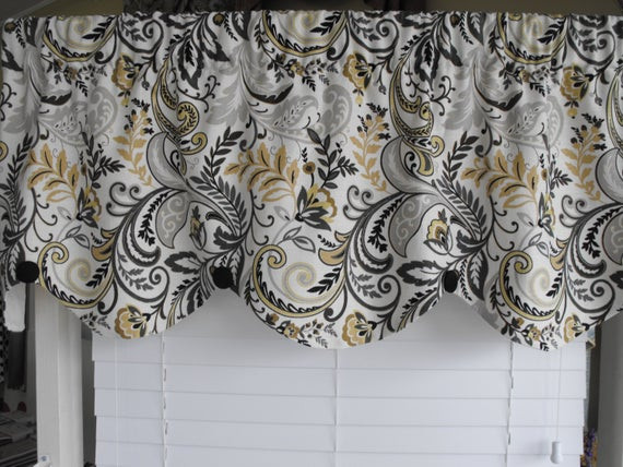 Yellow And Gray Kitchen Curtains
 Home decor valance gray yellow scalloped valance by